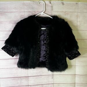 Donna Salyers' Fabulous-Furs black faux fur jacket sequined sleeves size XS.